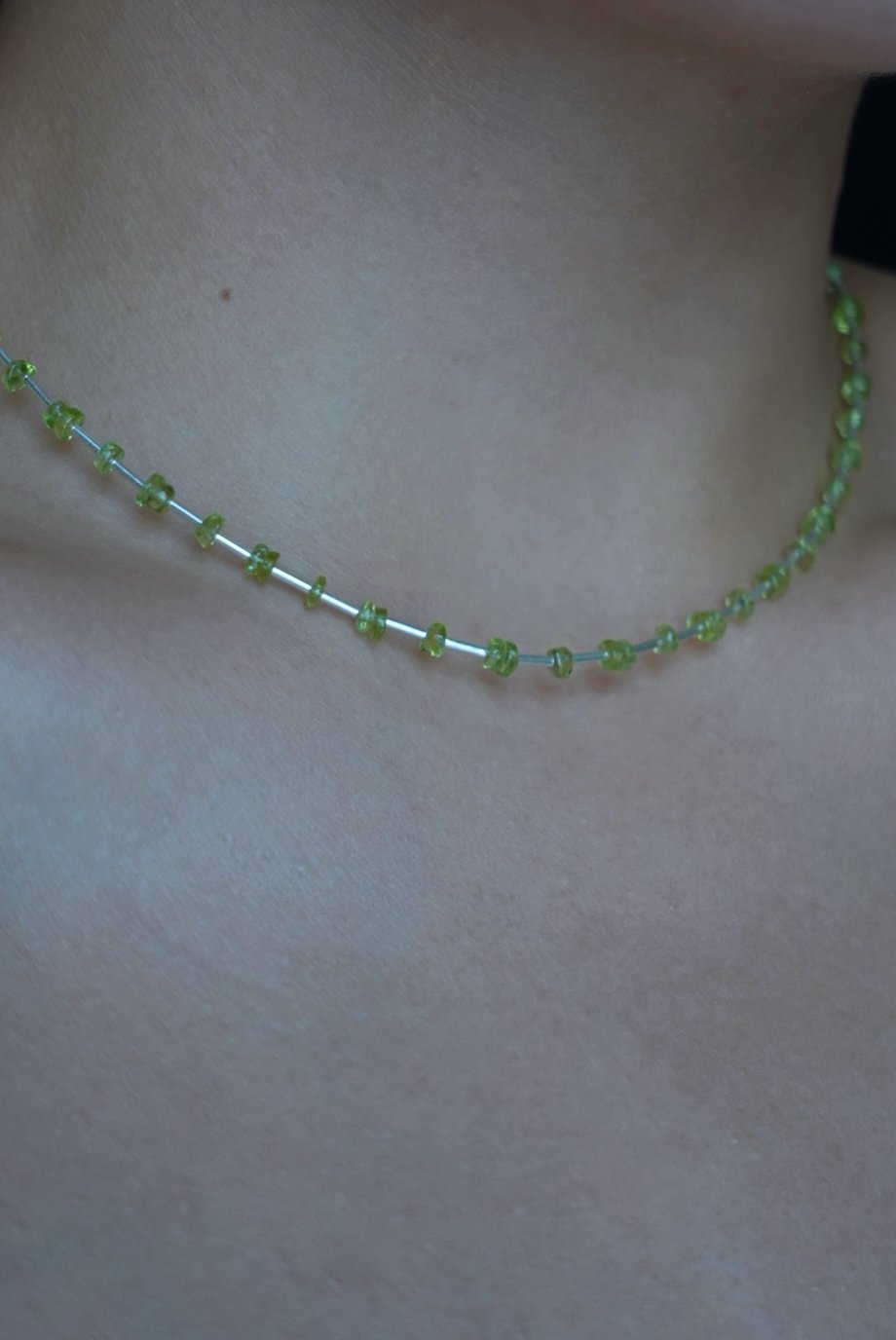 銀管間隔橄欖石項鍊 S925