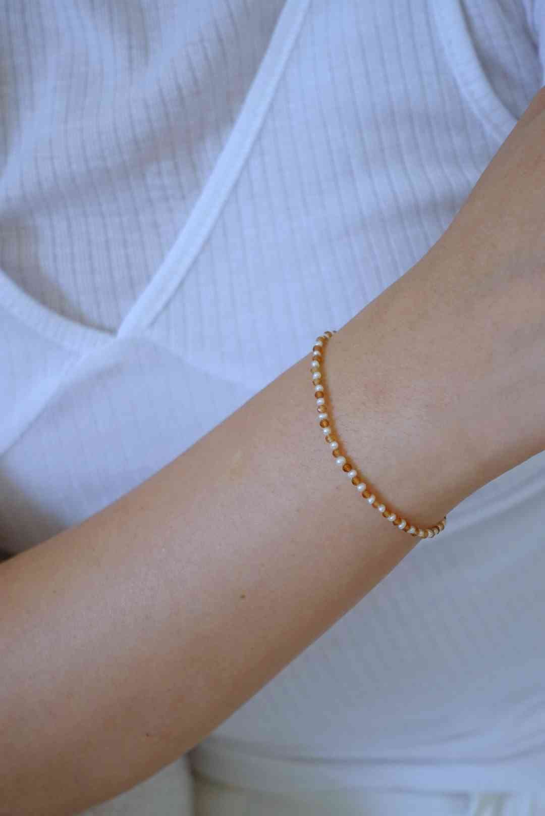 橙色石榴石珍珠手鍊14KGF