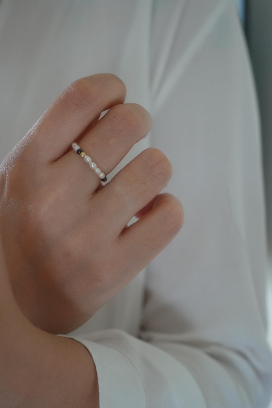 藍寶石金珠珍珠戒指 14KGF