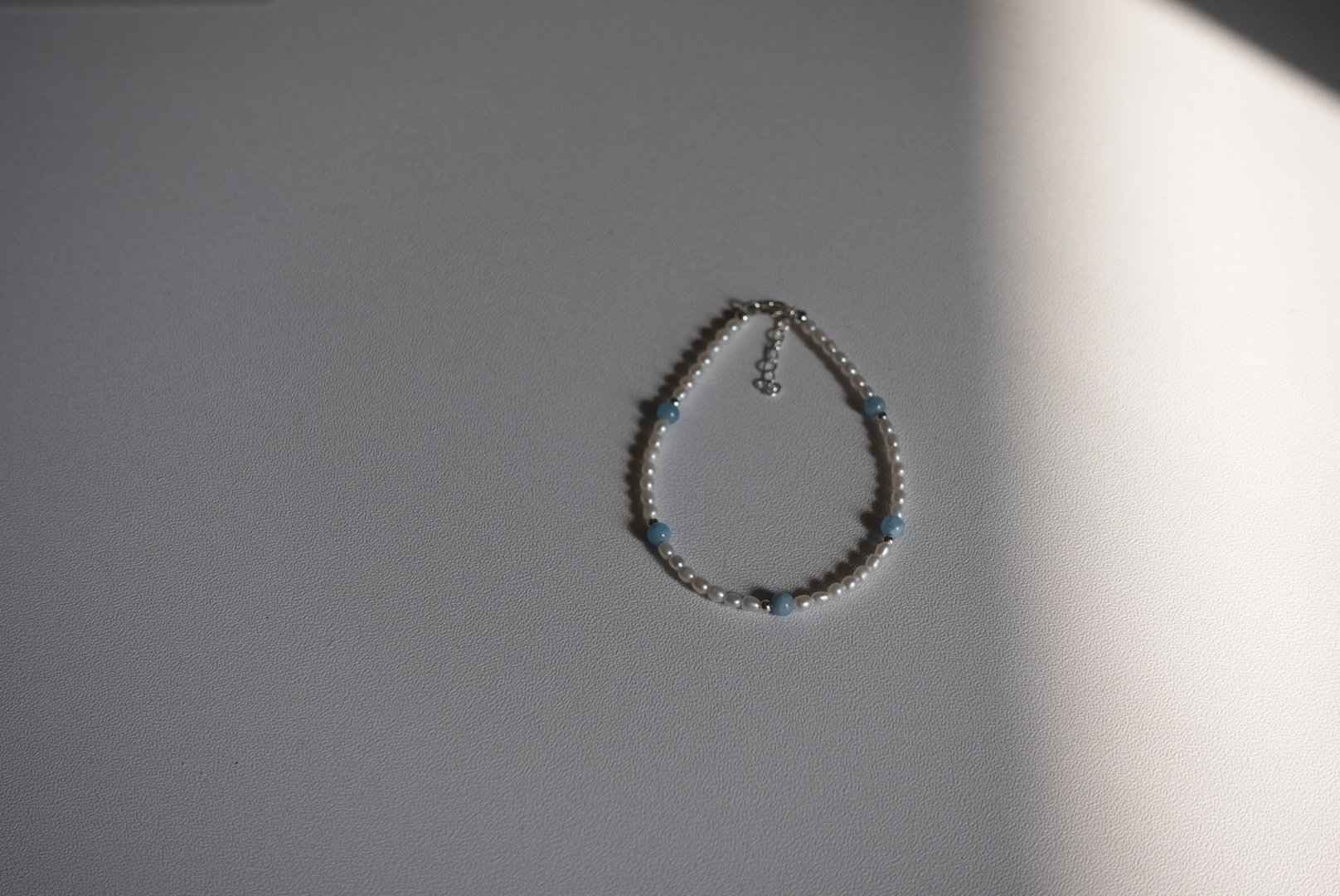 珍珠海藍寶銀珠手鍊 S925