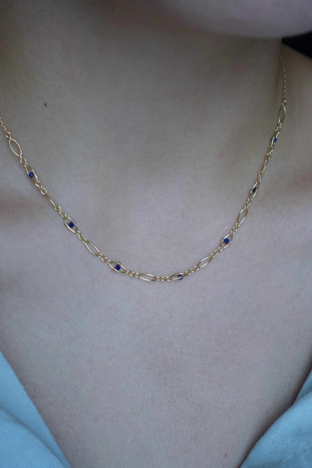 胖橢圓青金石項鍊 14KGF