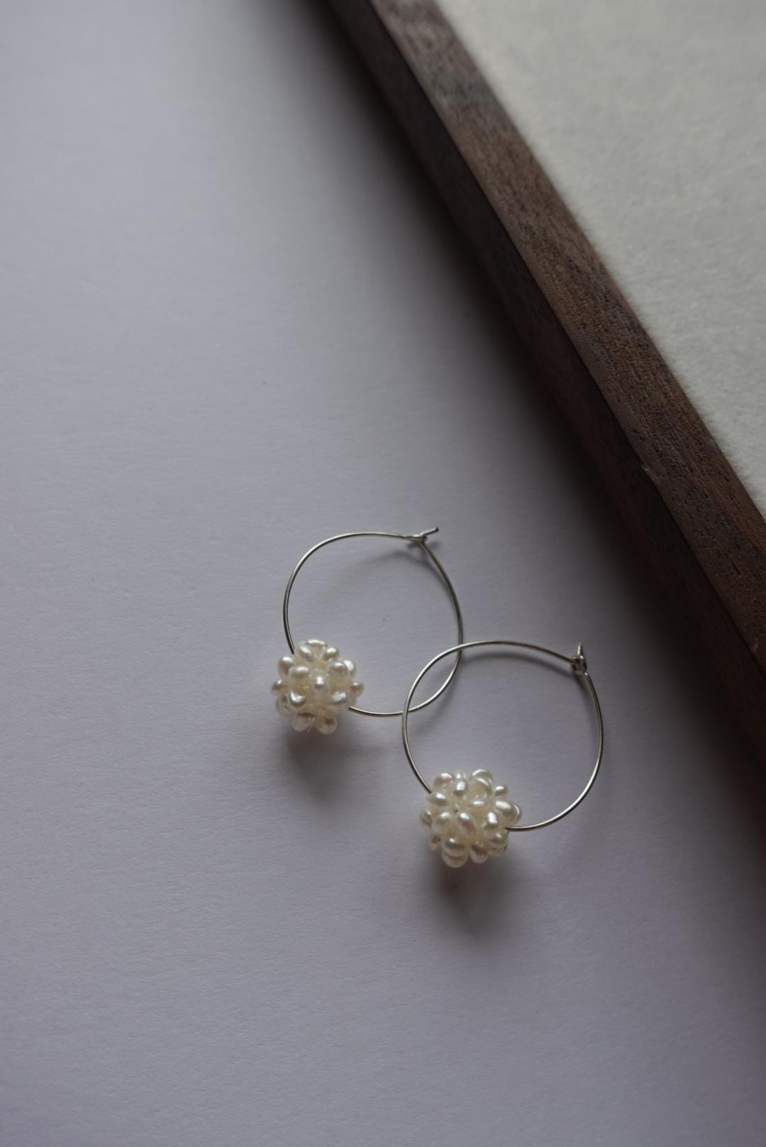 繡球花珍珠耳圈 S925