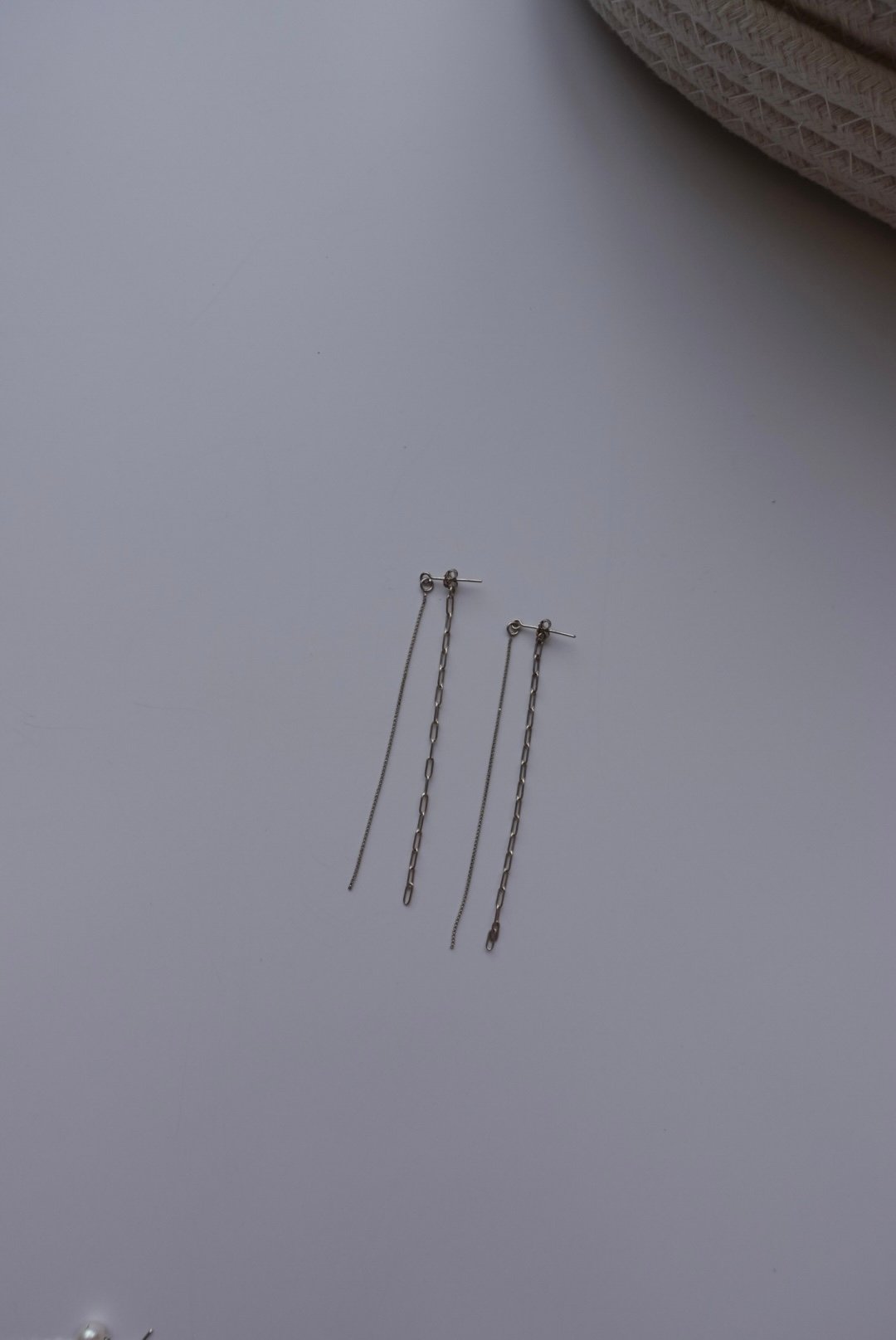 拼接細長方鍊後掛耳環 S925