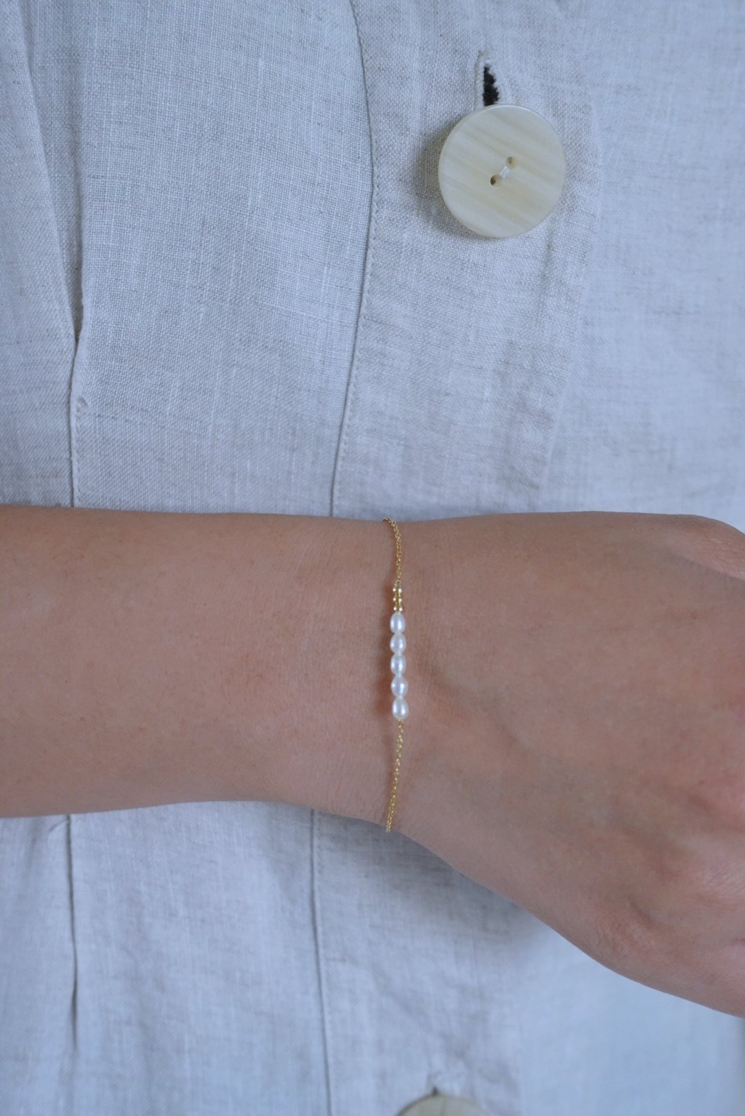 橢圓珍珠金珠手鍊 14KGF