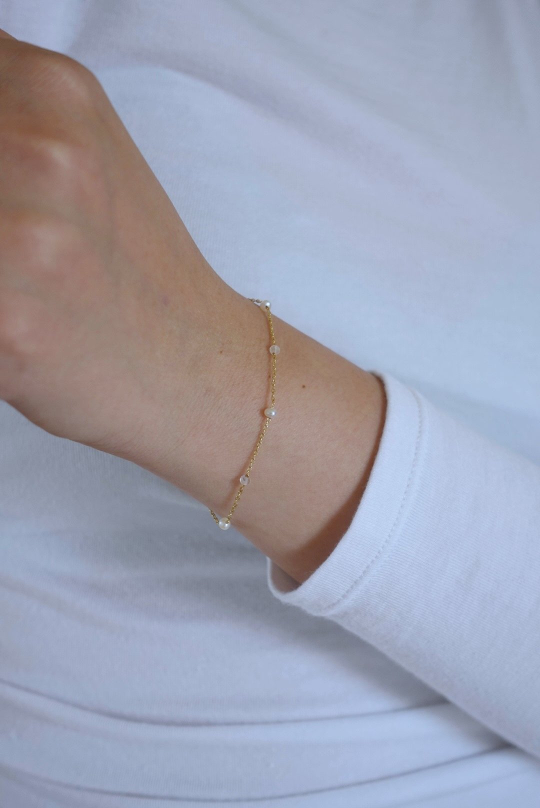 月光珍珠間隔手鍊 14KGF