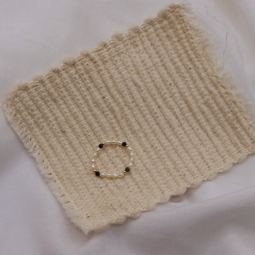 藍寶石金珠珍珠戒指 14KGF