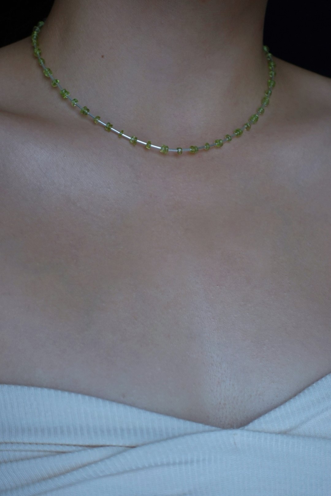 銀管間隔橄欖石項鍊 S925