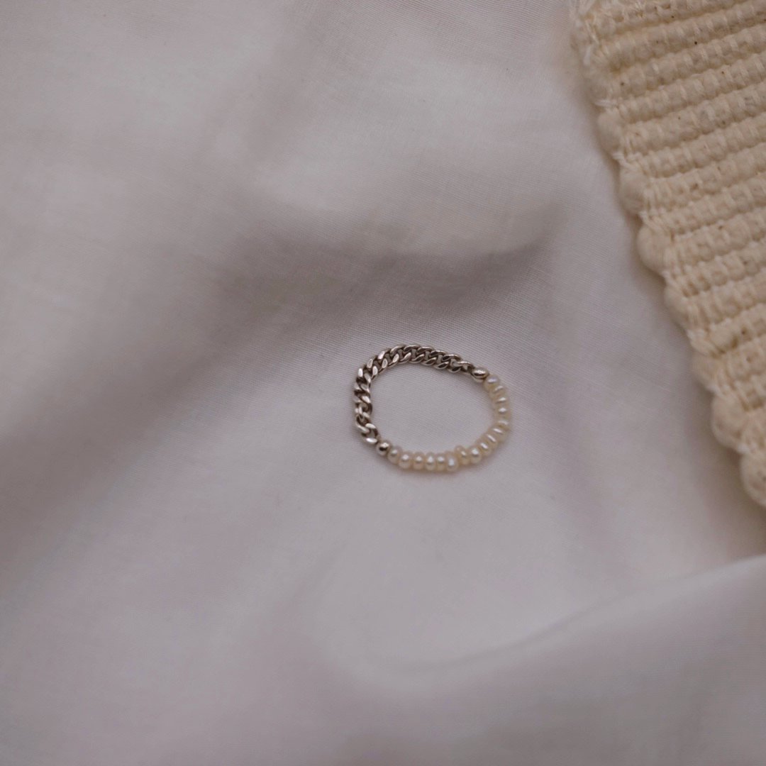 珍珠個性半半鍊戒 S925