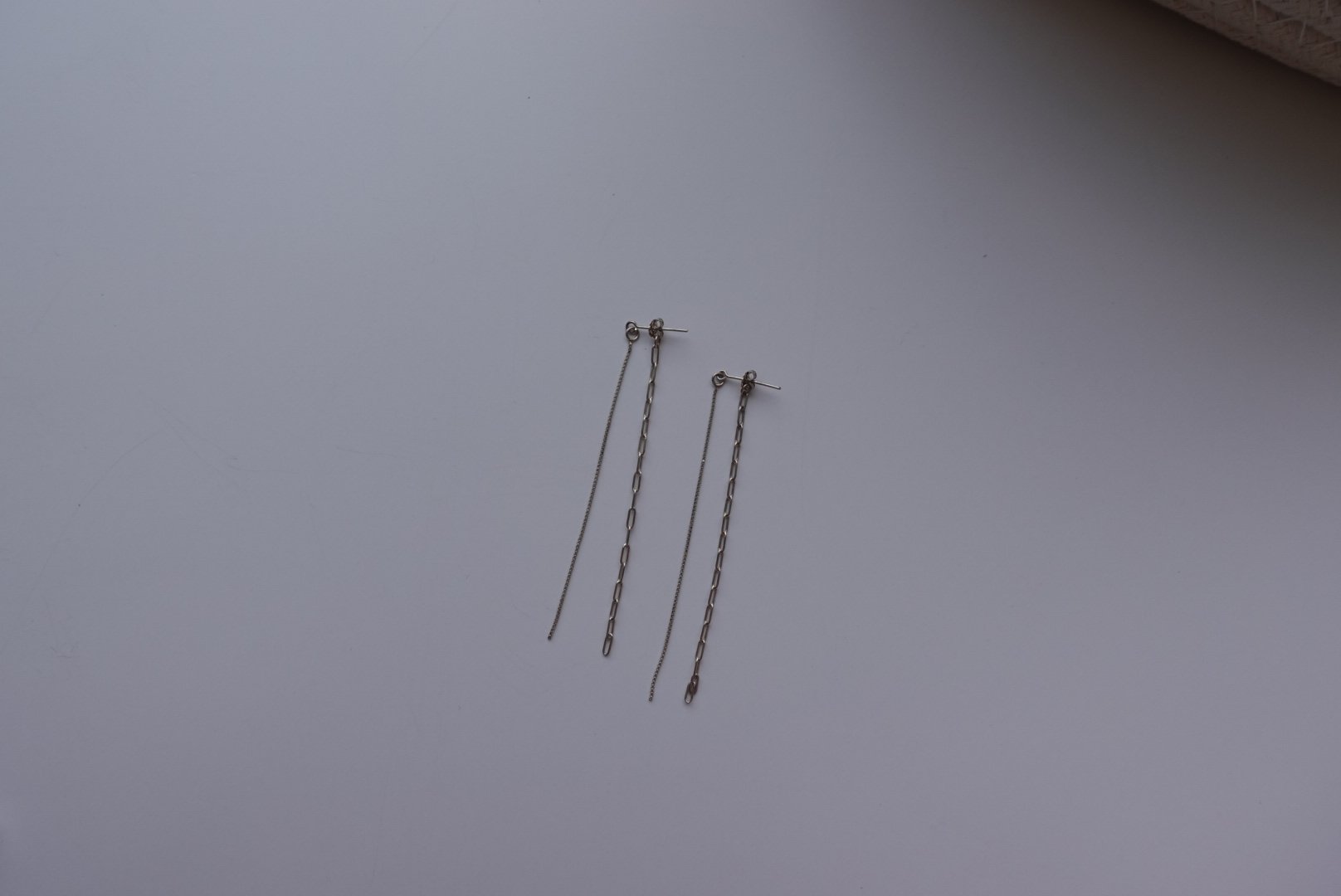 拼接細長方鍊後掛耳環 S925