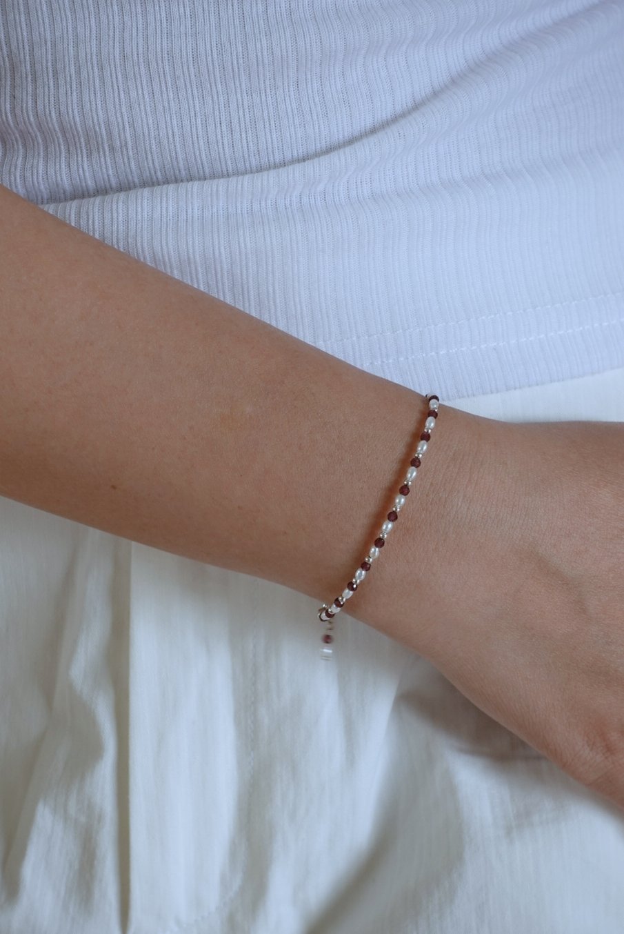 迷你珍珠石榴石手鍊 S925