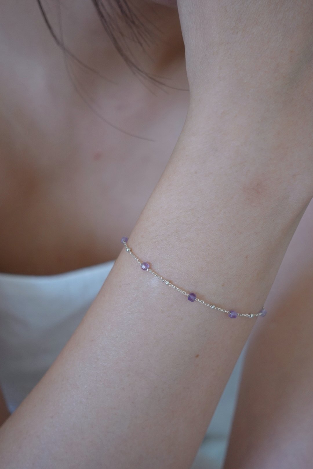 方糖天然石銀珠間隔手鍊 S925