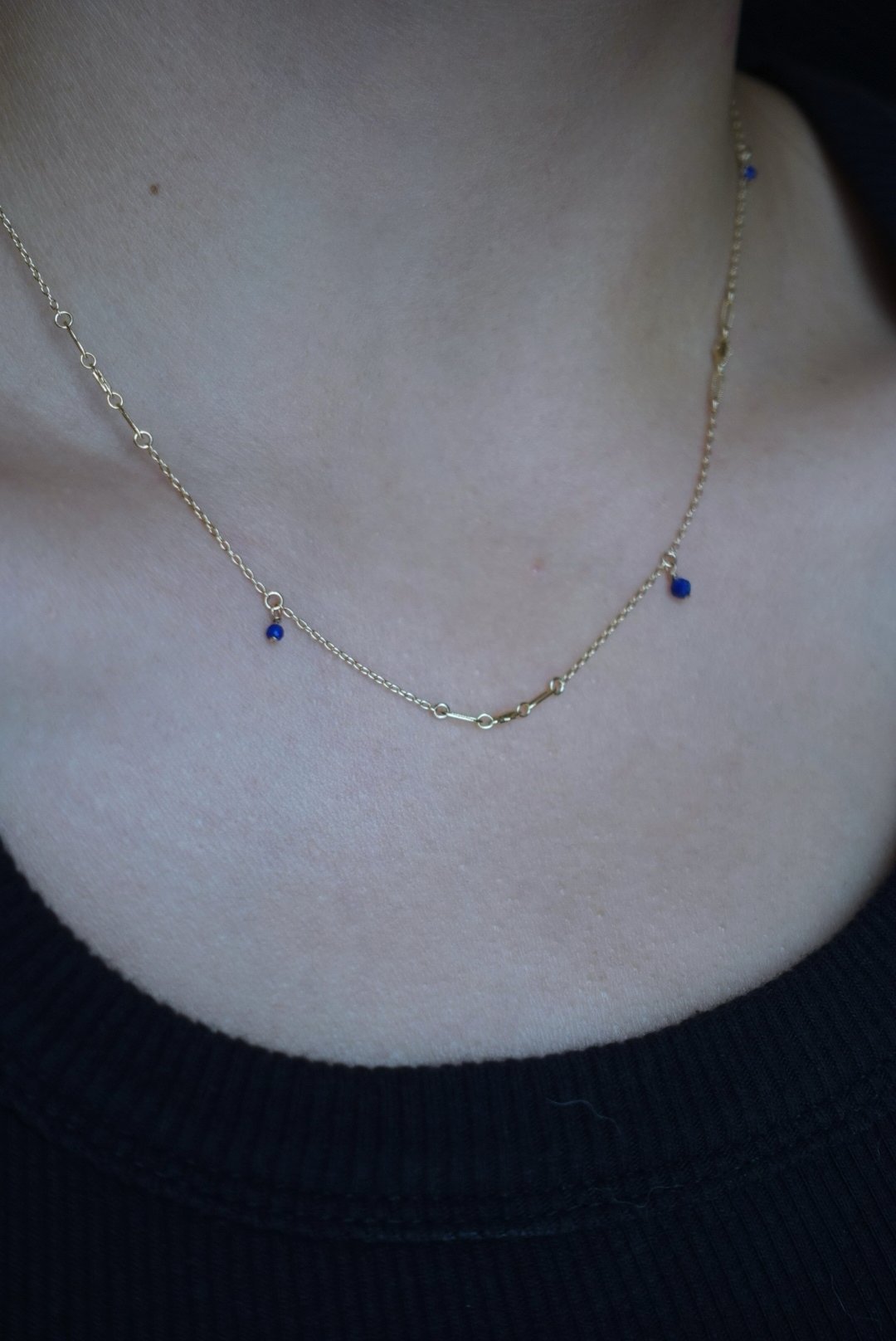 壓花雲朵青金石項鍊 14KGF