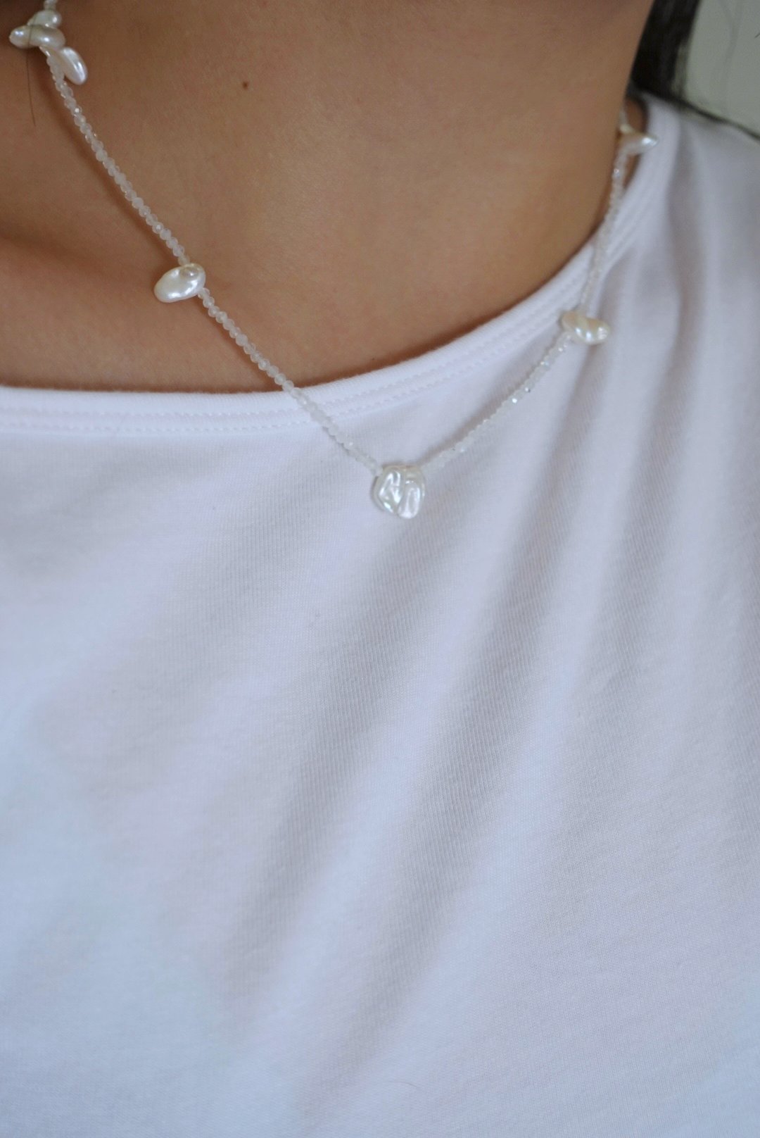 花瓣珍珠月光石項鍊 S925