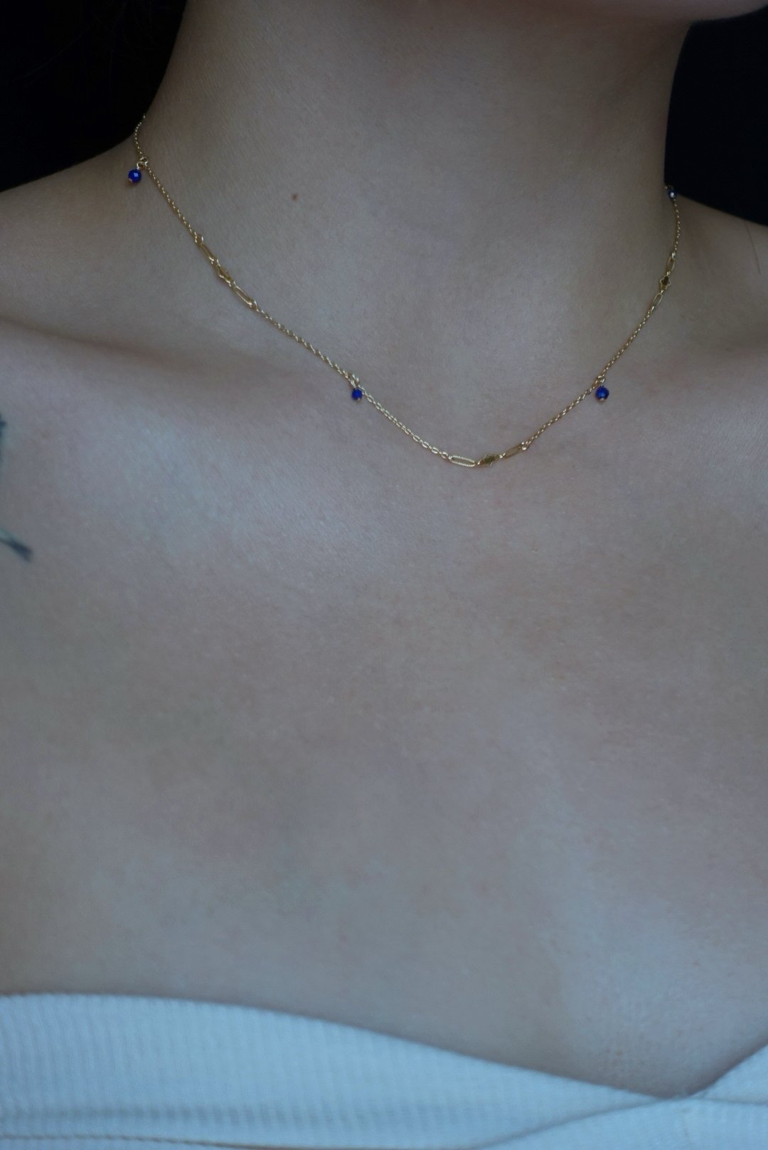 壓花雲朵青金石項鍊 14KGF