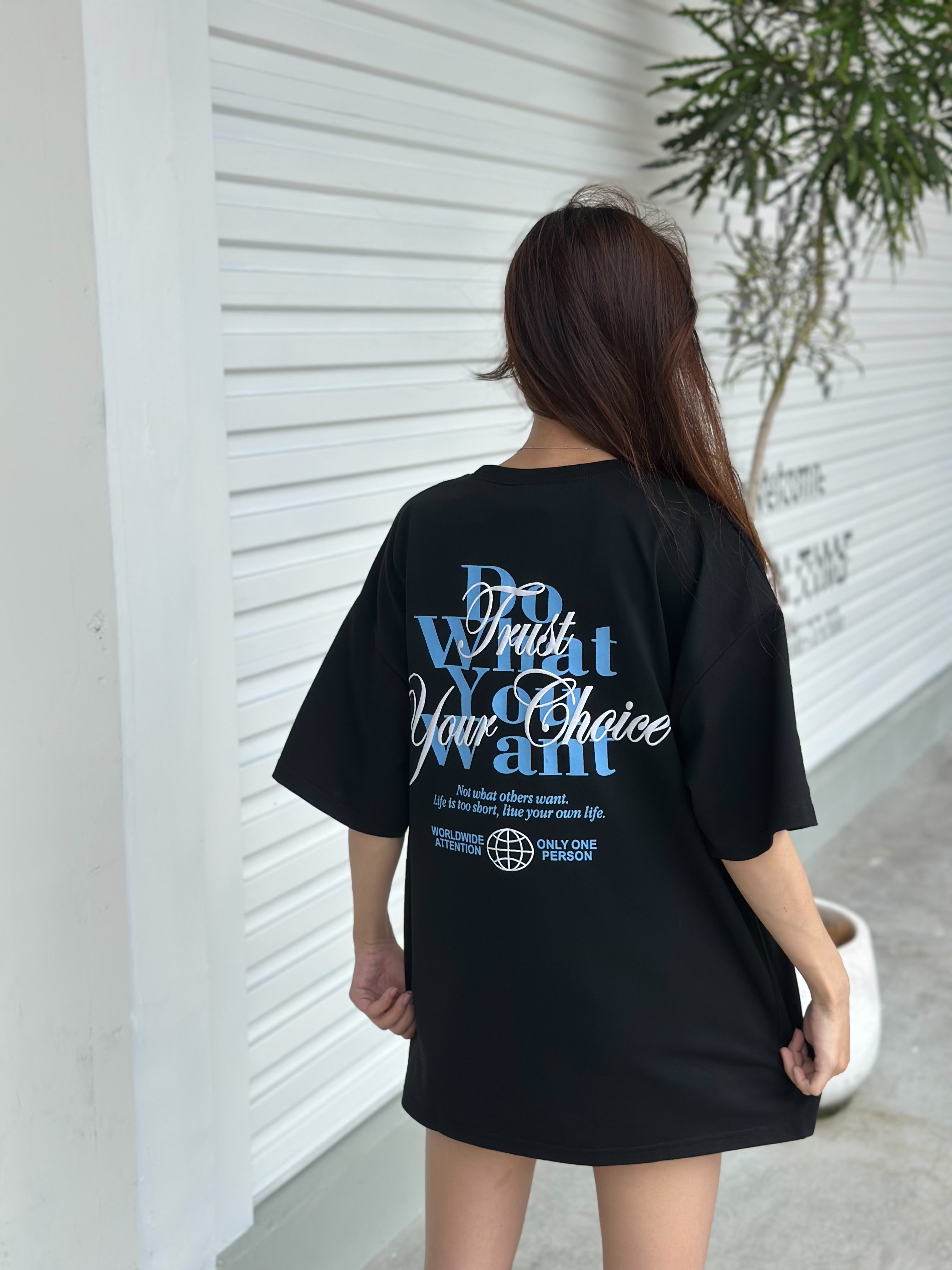 【現貨】Do What You Want 發泡草寫英字疊印短T