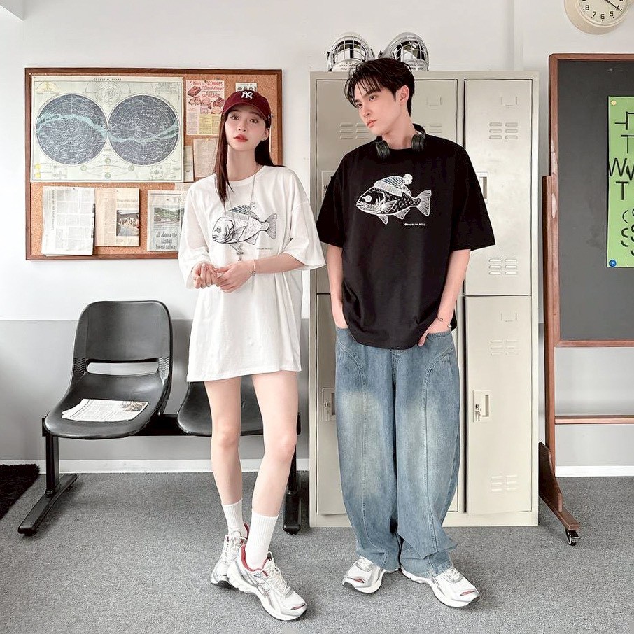 【現貨】毛帽魚植絨印花短T