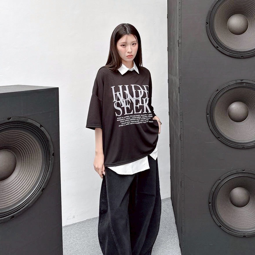 【現貨】HIDE AND SEEK 文字堆疊落肩短T