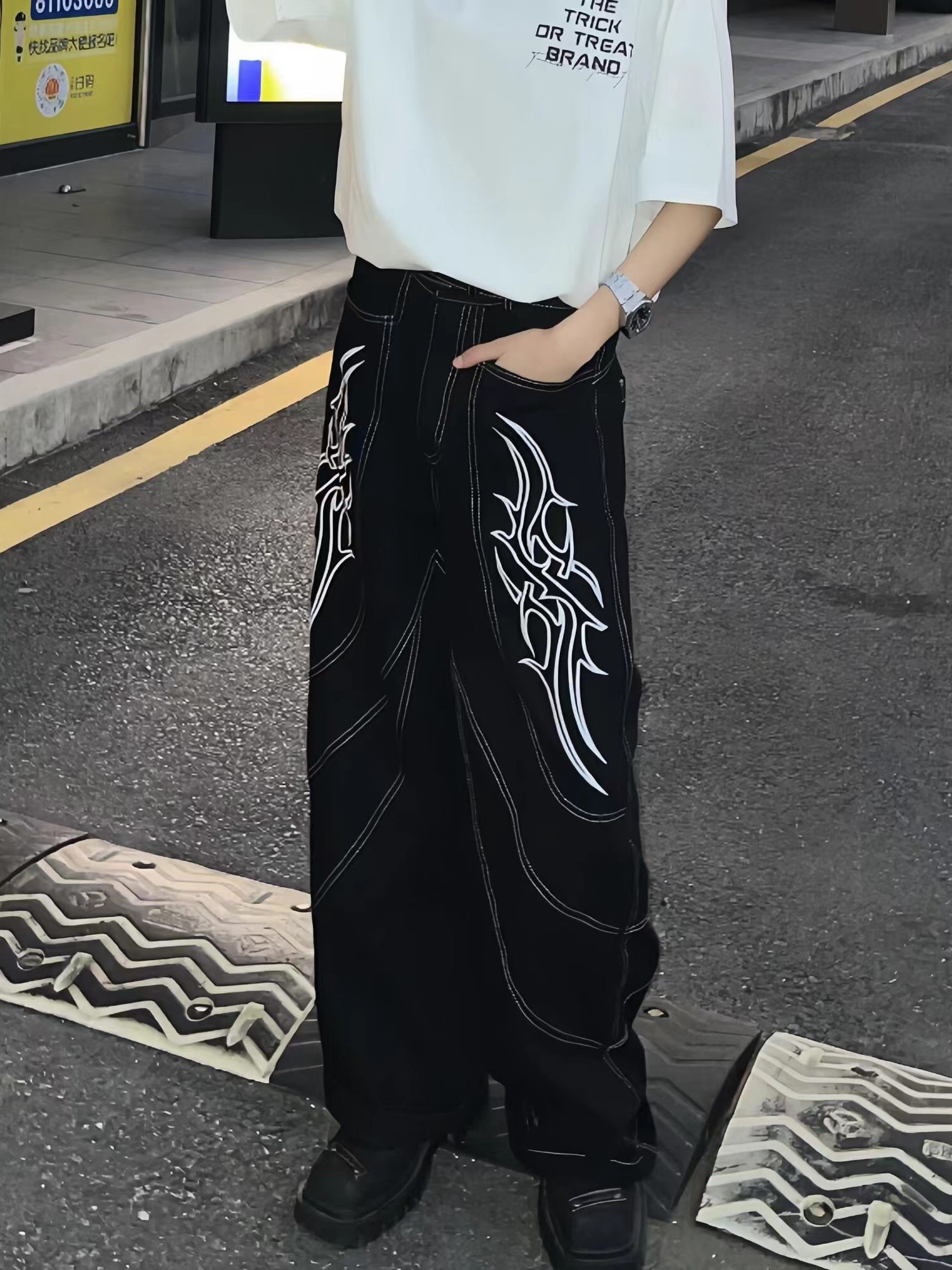 【預購】立體荊棘刺繡牛仔褲