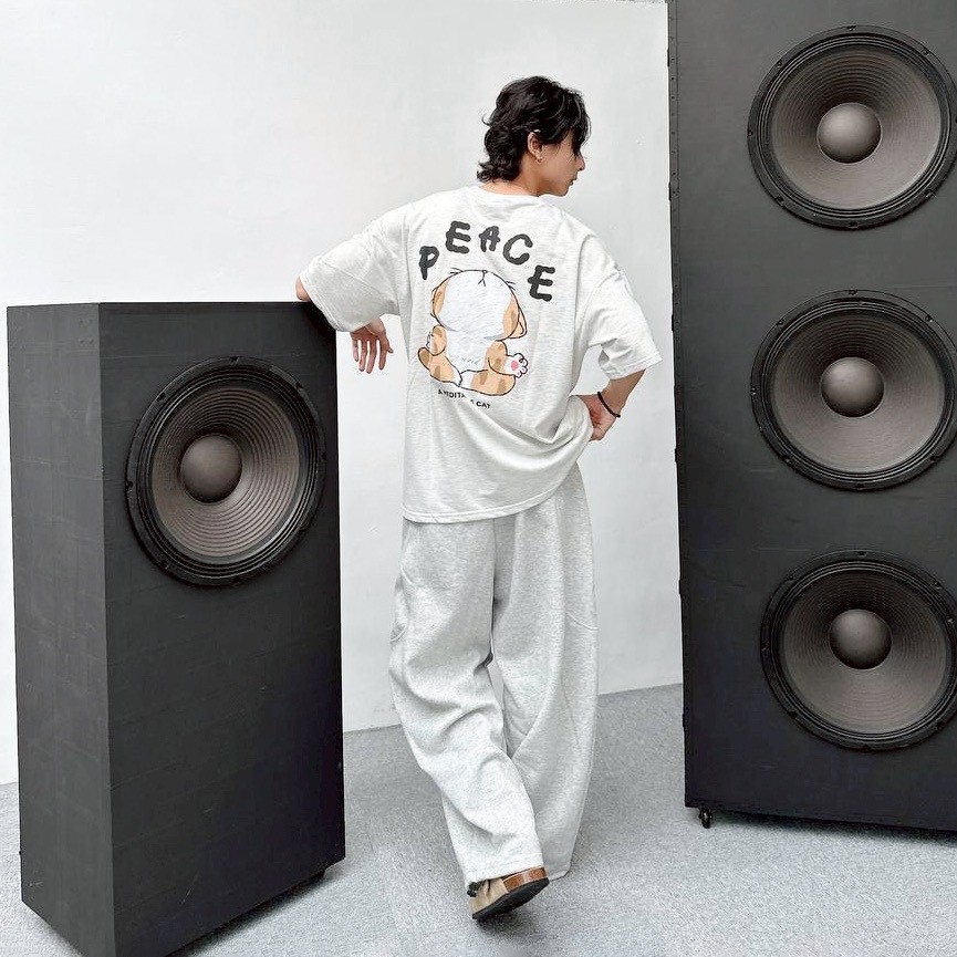 【現貨】PEACE虎斑貓打坐短T