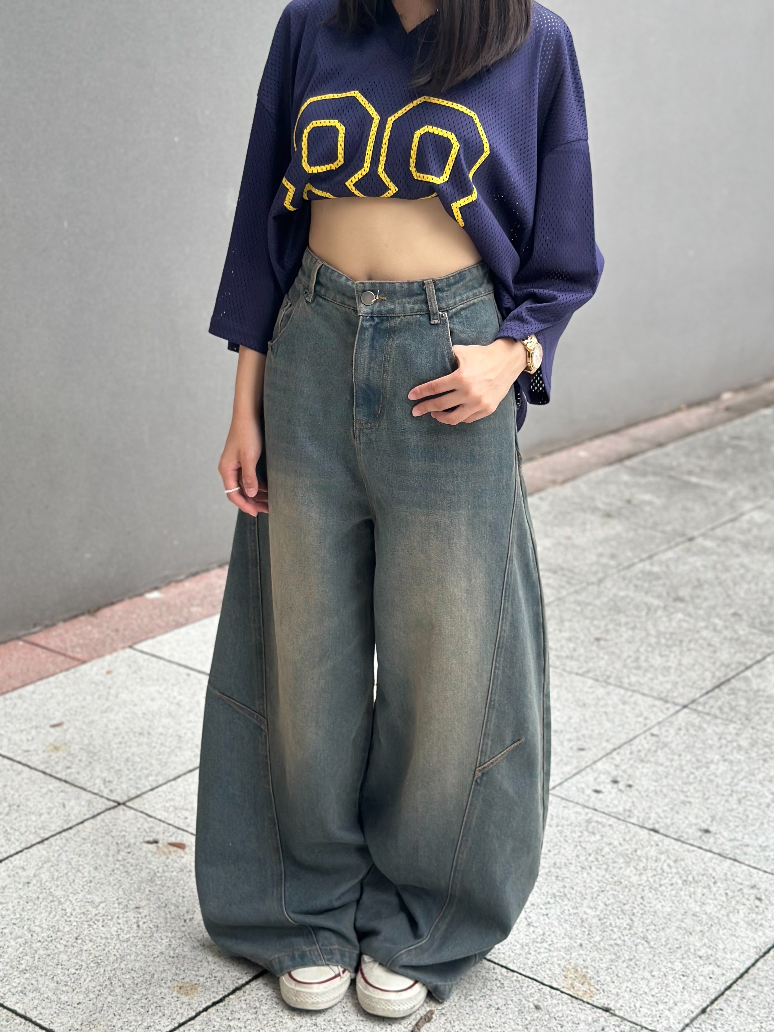 【現貨】街頭煙痕落地彎刀褲