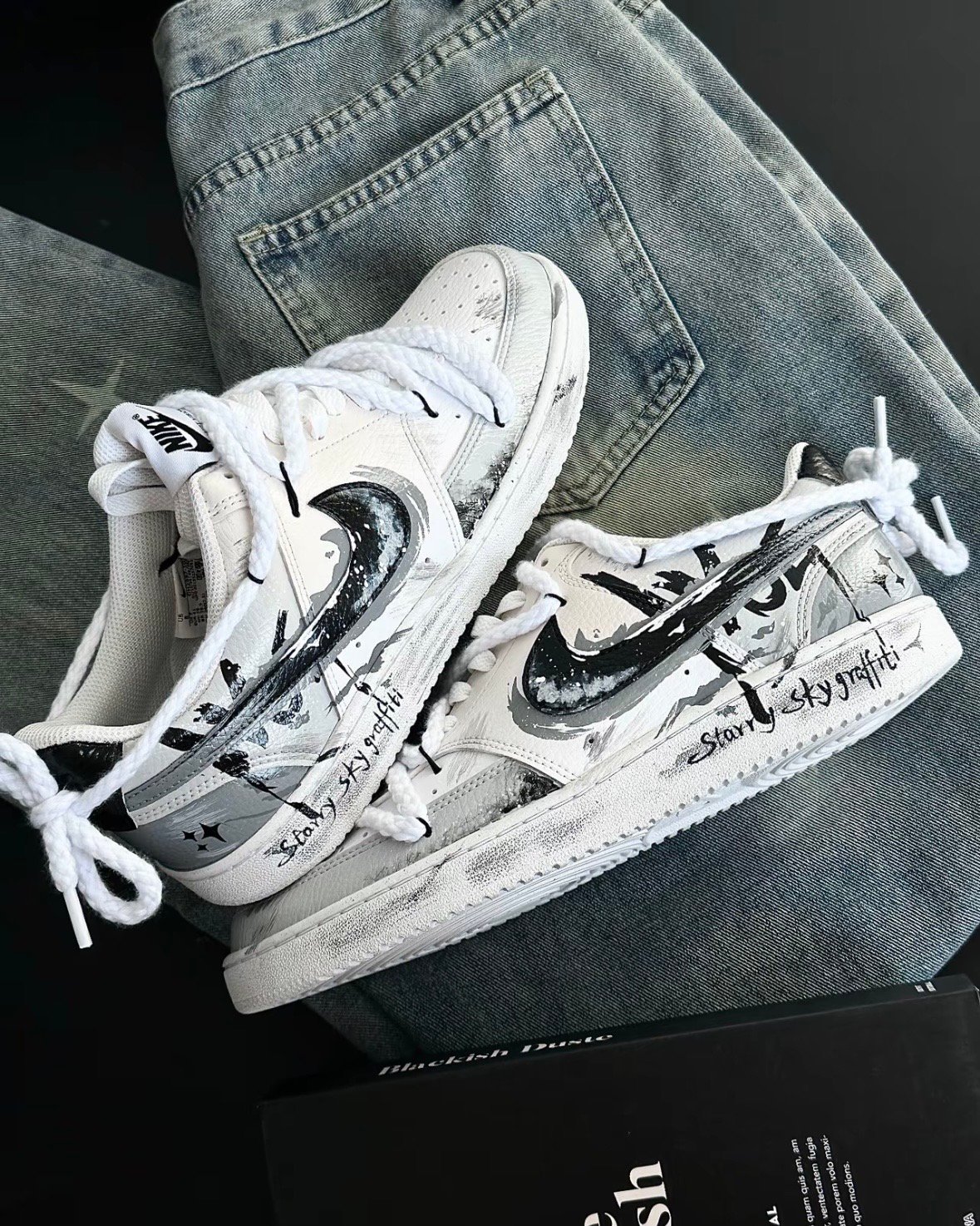 【訂製款】Nike Court Vision 灰痕塗鴉