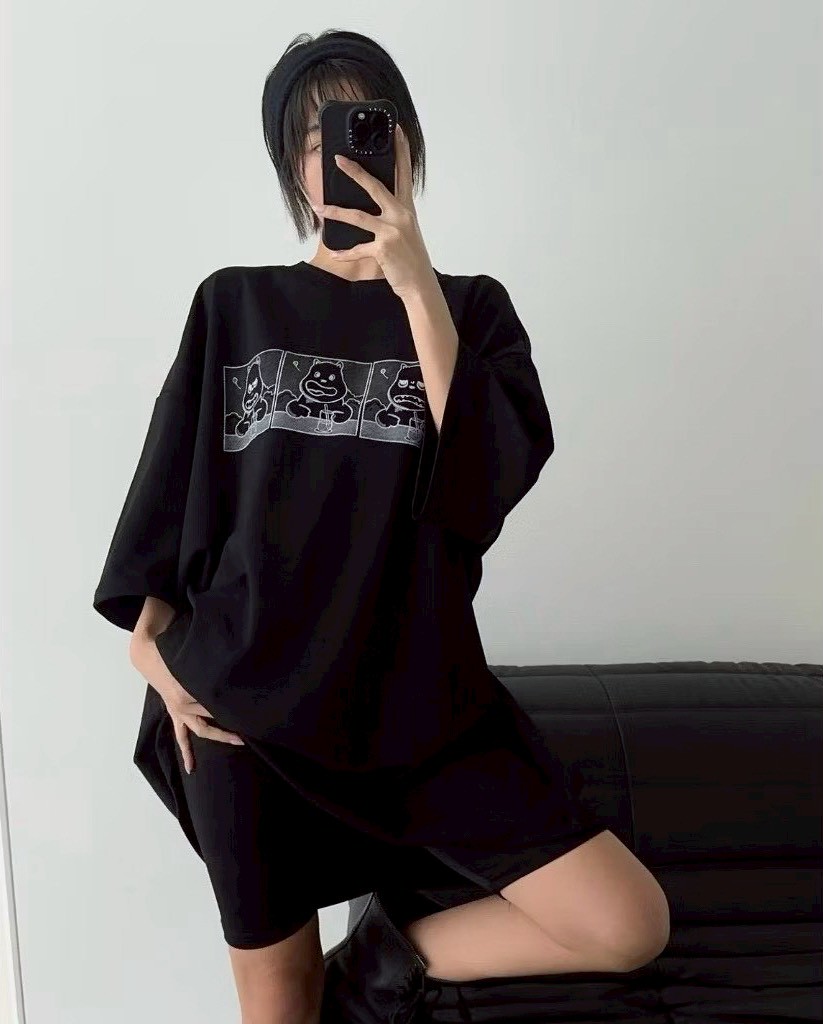 【現貨】三格河馬表情表情印花短T