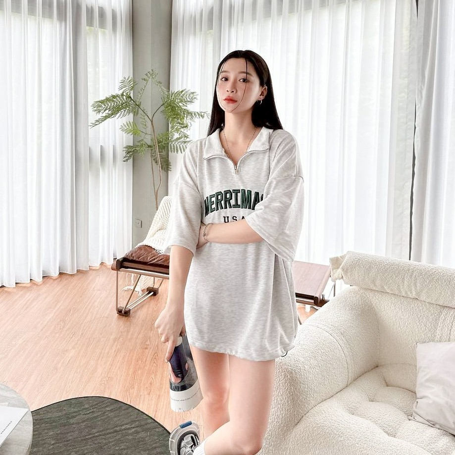 【現貨】MERRIMACK半高領拉鍊刺繡POLO衫