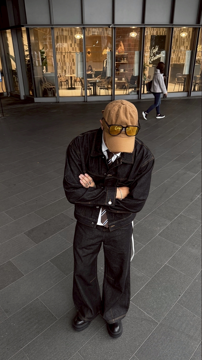 【現貨】高腰丹寧雅痞闊腿褲