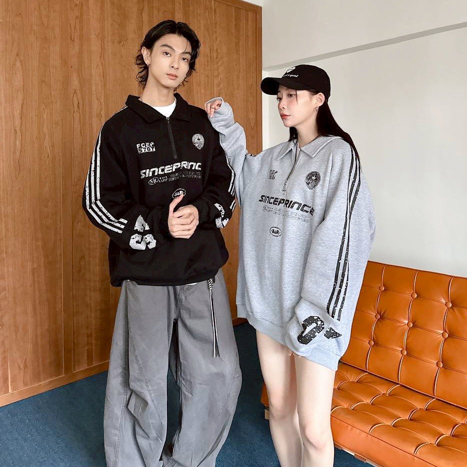 【現貨】SINCEPRINCE斑駁字體拉鍊POLO衫