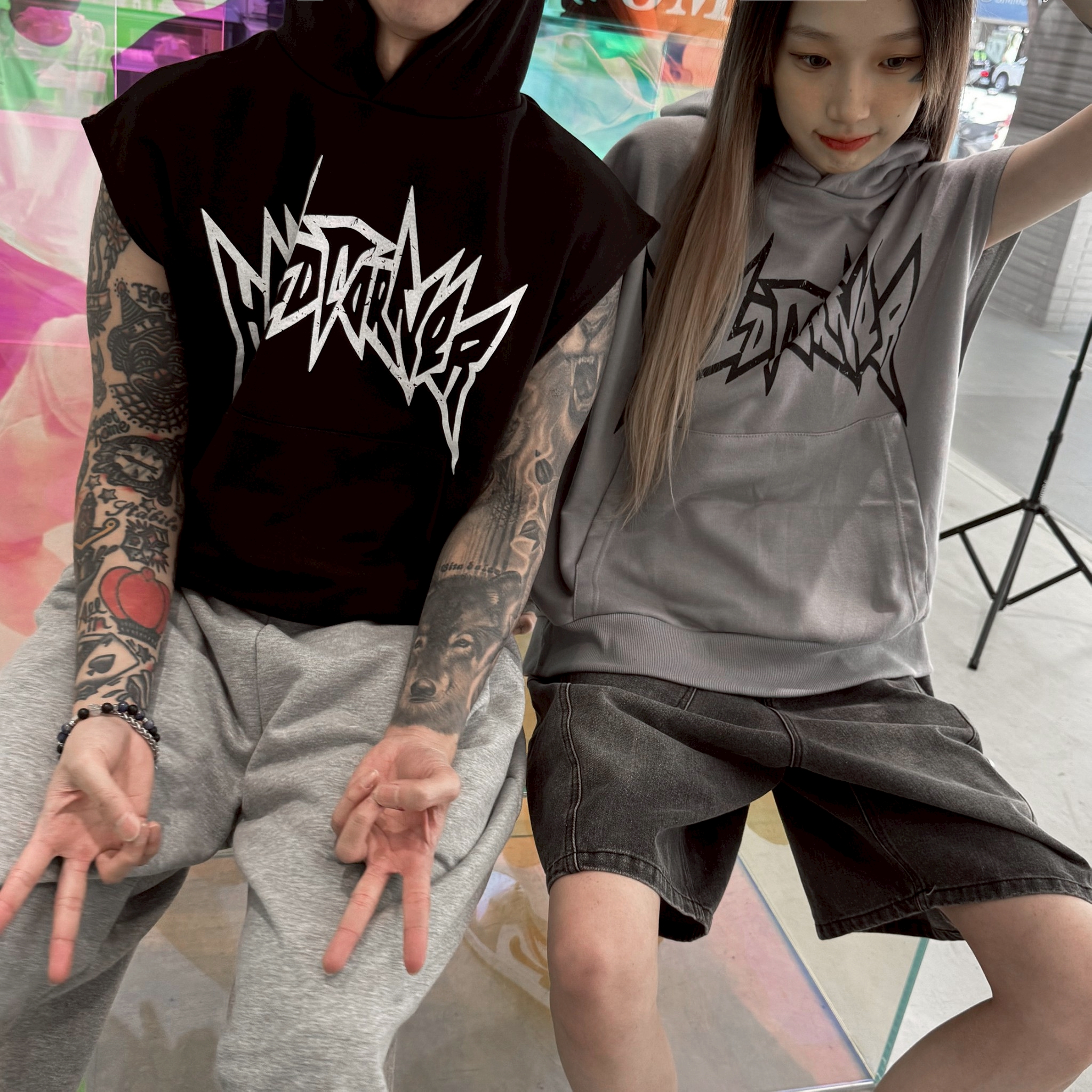 【潮流必拿現貨】街頭Y2K個性連帽短寬背心