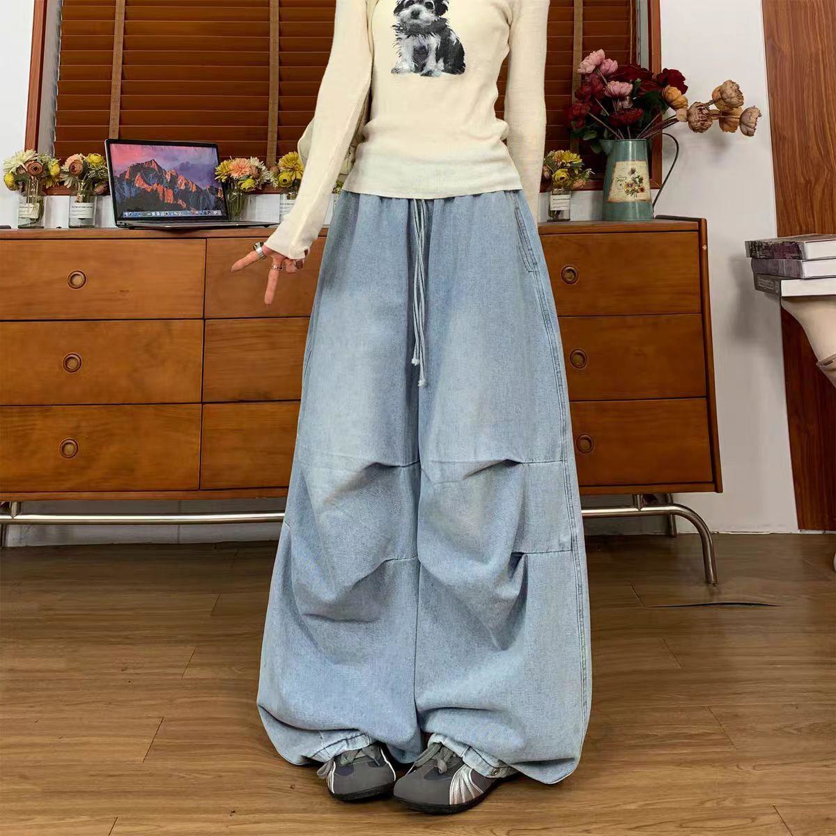 【層次感輕鬆GET】水洗多折牛仔寬褲