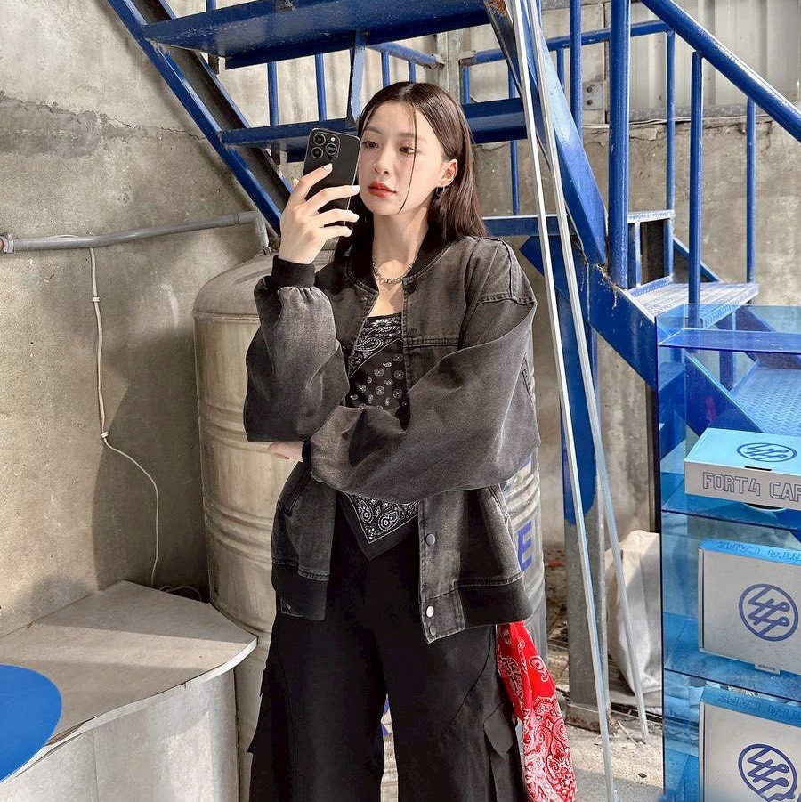 【現貨】廓型仿舊牛仔棒球夾克外套