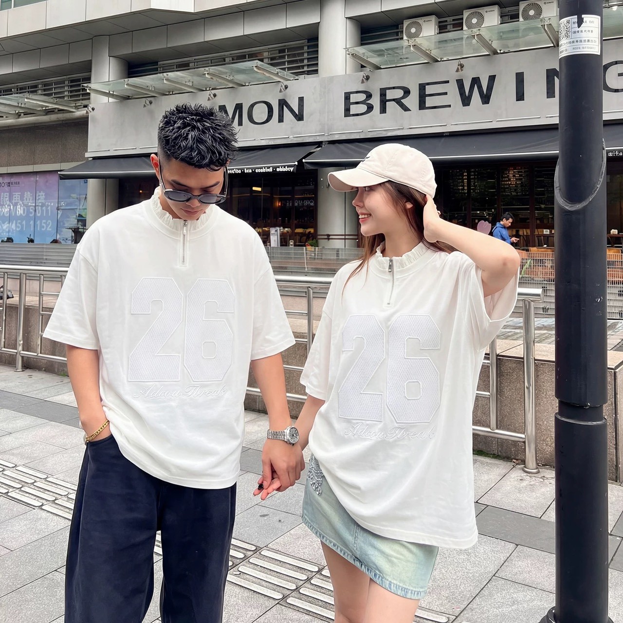 【質感在線⚡】2件高領拼接貼布繡重磅短T