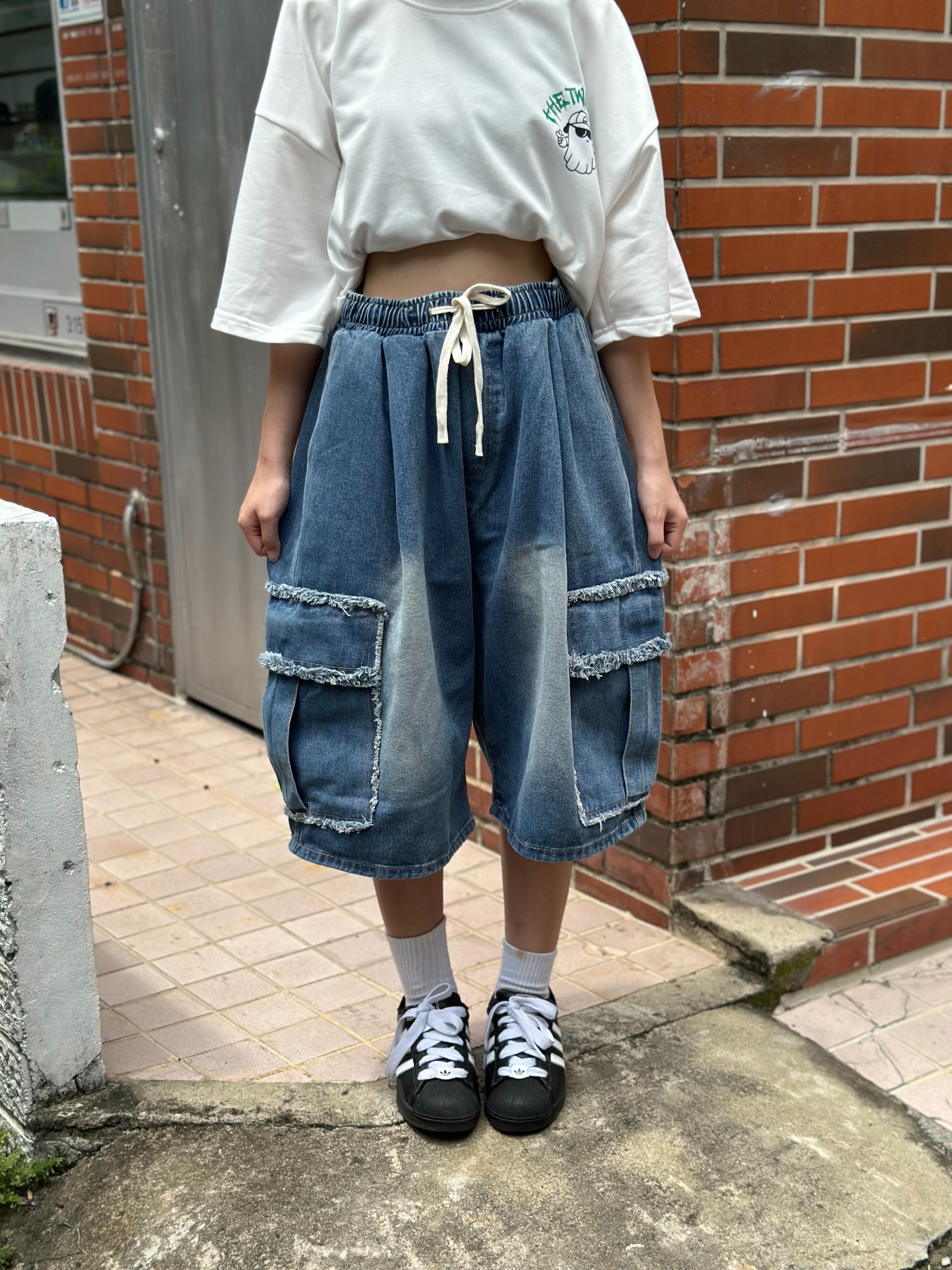 【現貨】抽鬚口袋牛仔短褲