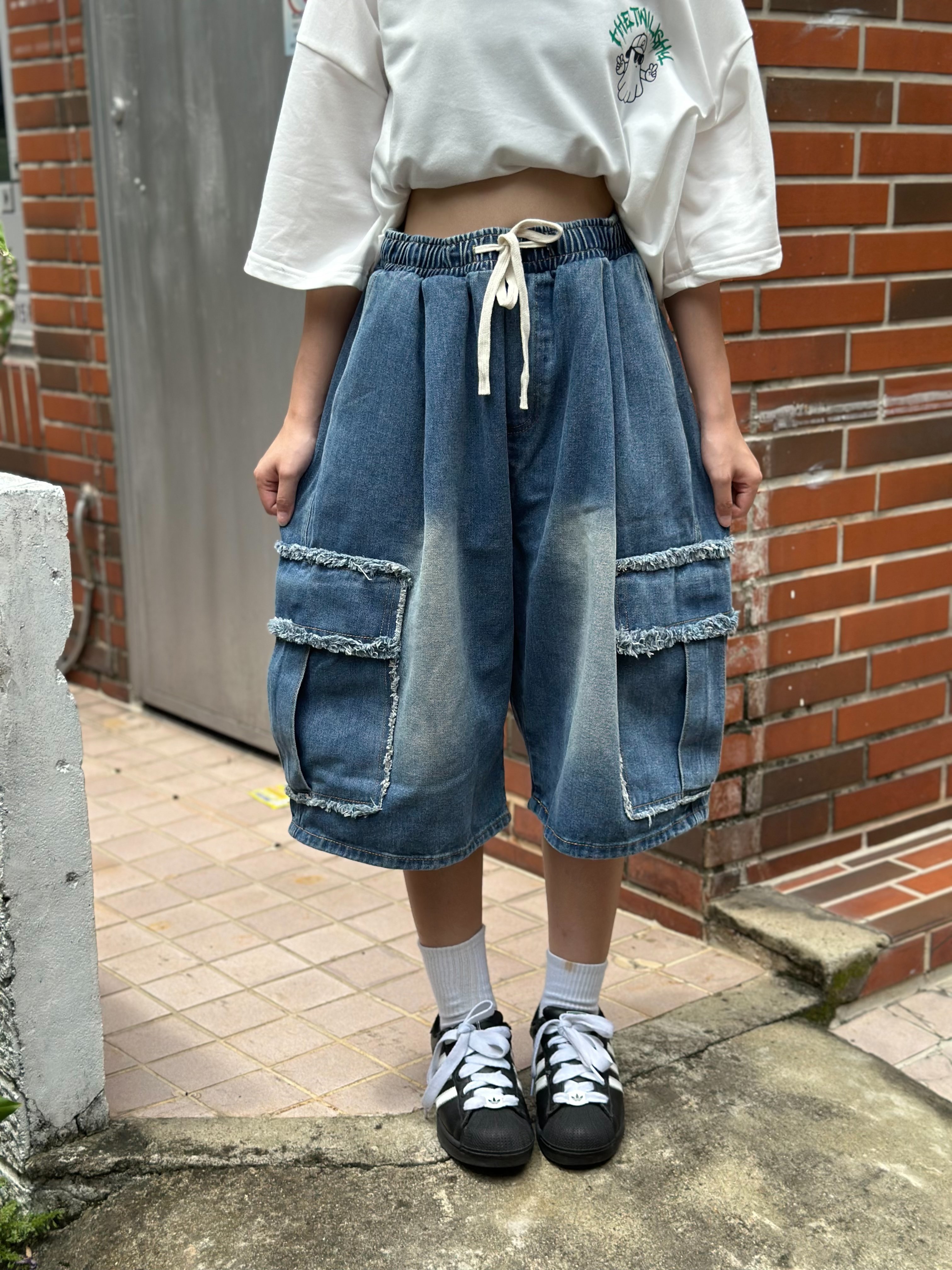 【現貨】抽鬚口袋牛仔短褲