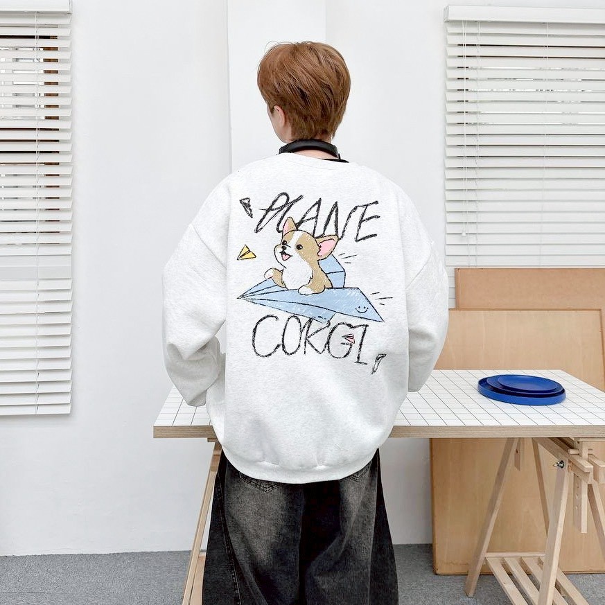 【現貨】紙飛機柯基插畫大學T