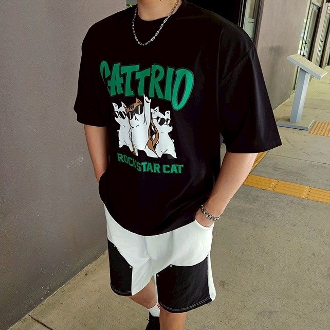 【現貨】CATTRIO 搖滾墨鏡貓印花短T