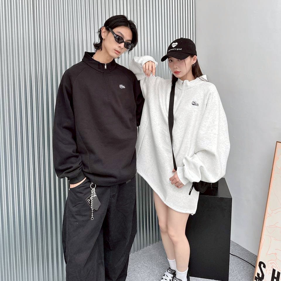 【現貨】Then刺繡立領拉鍊衛衣