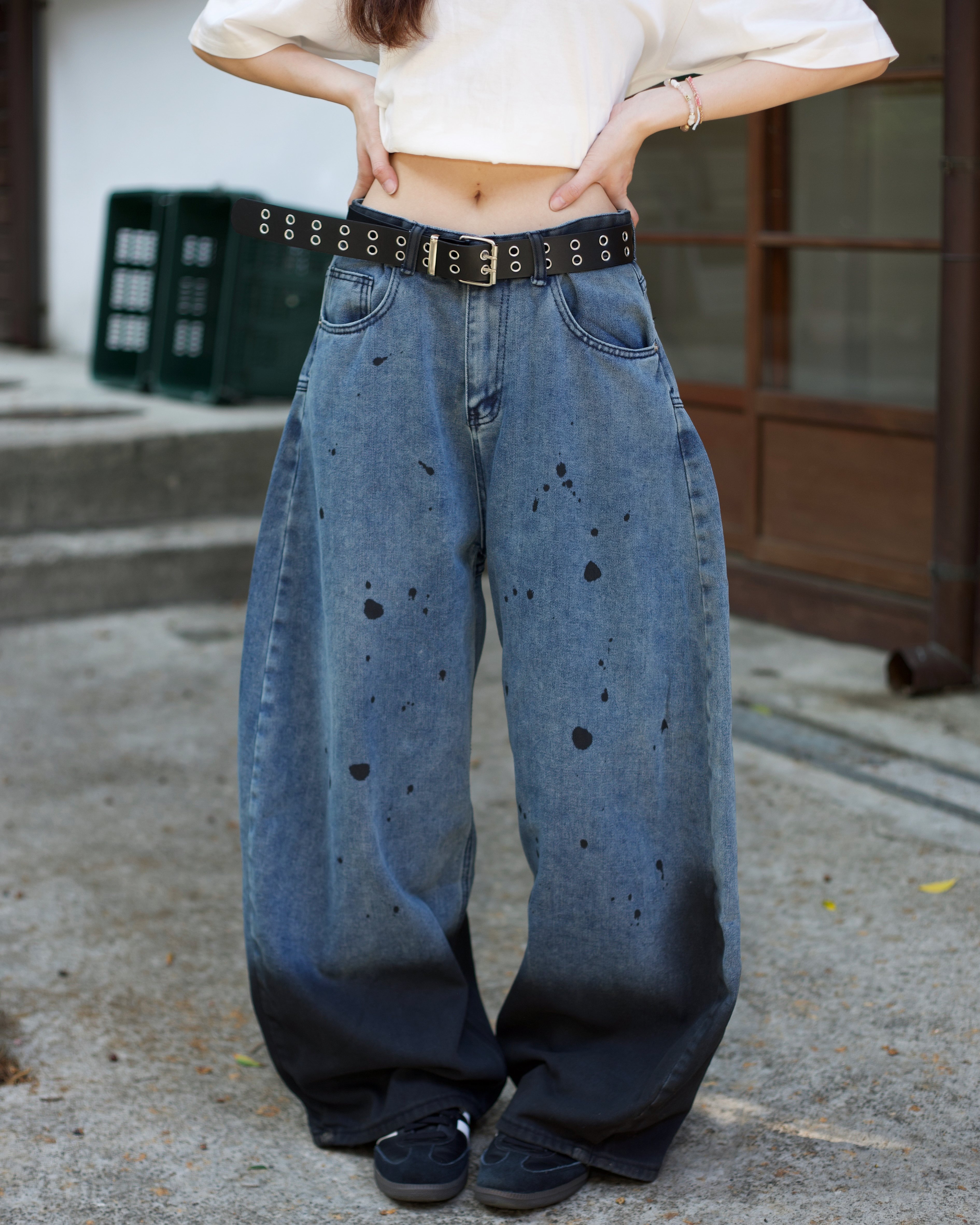 【比例天花板必備現貨】潑墨失序漸層彎刀褲