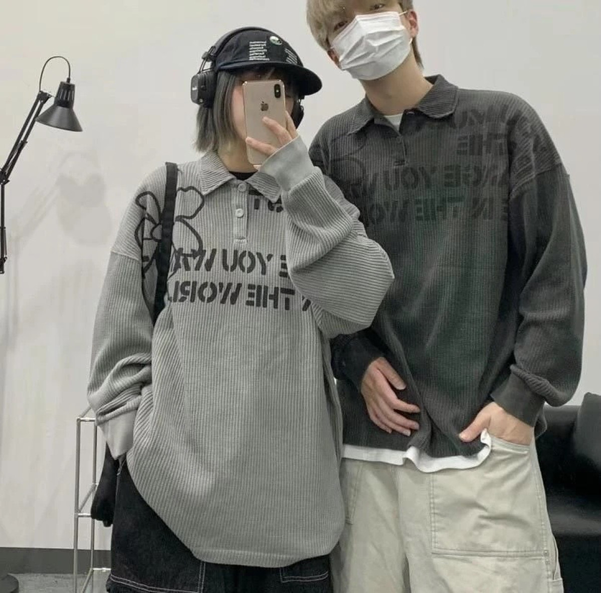 【現貨】水洗小花華夫格長袖POLO衫