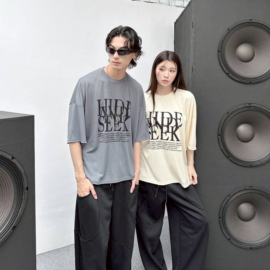 【現貨】HIDE AND SEEK 文字堆疊落肩短T