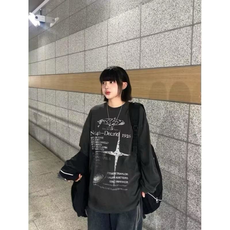 【現貨】做舊水洗街頭風字母斑駁印花長T