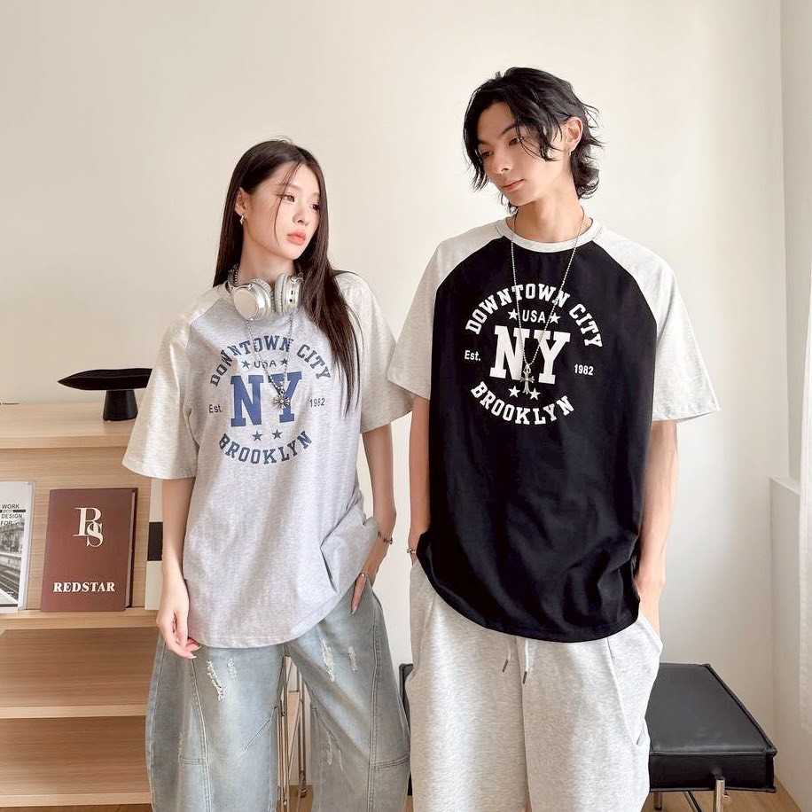 【現貨】NY撞色肩袖美式短T