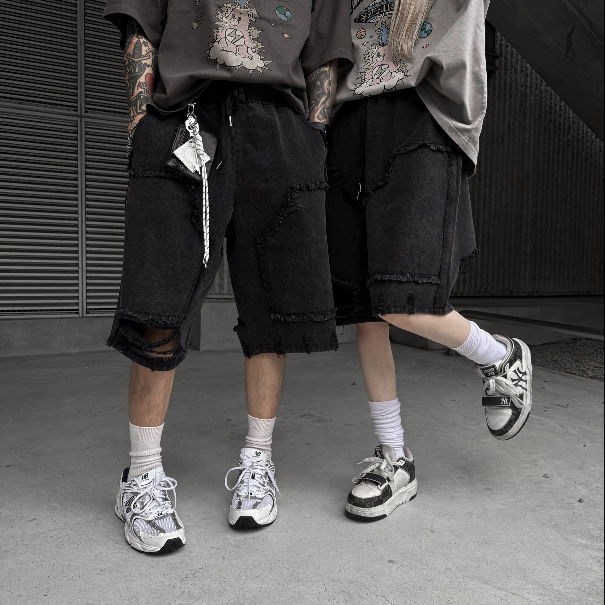 【現貨】黑系破壞七分牛仔褲