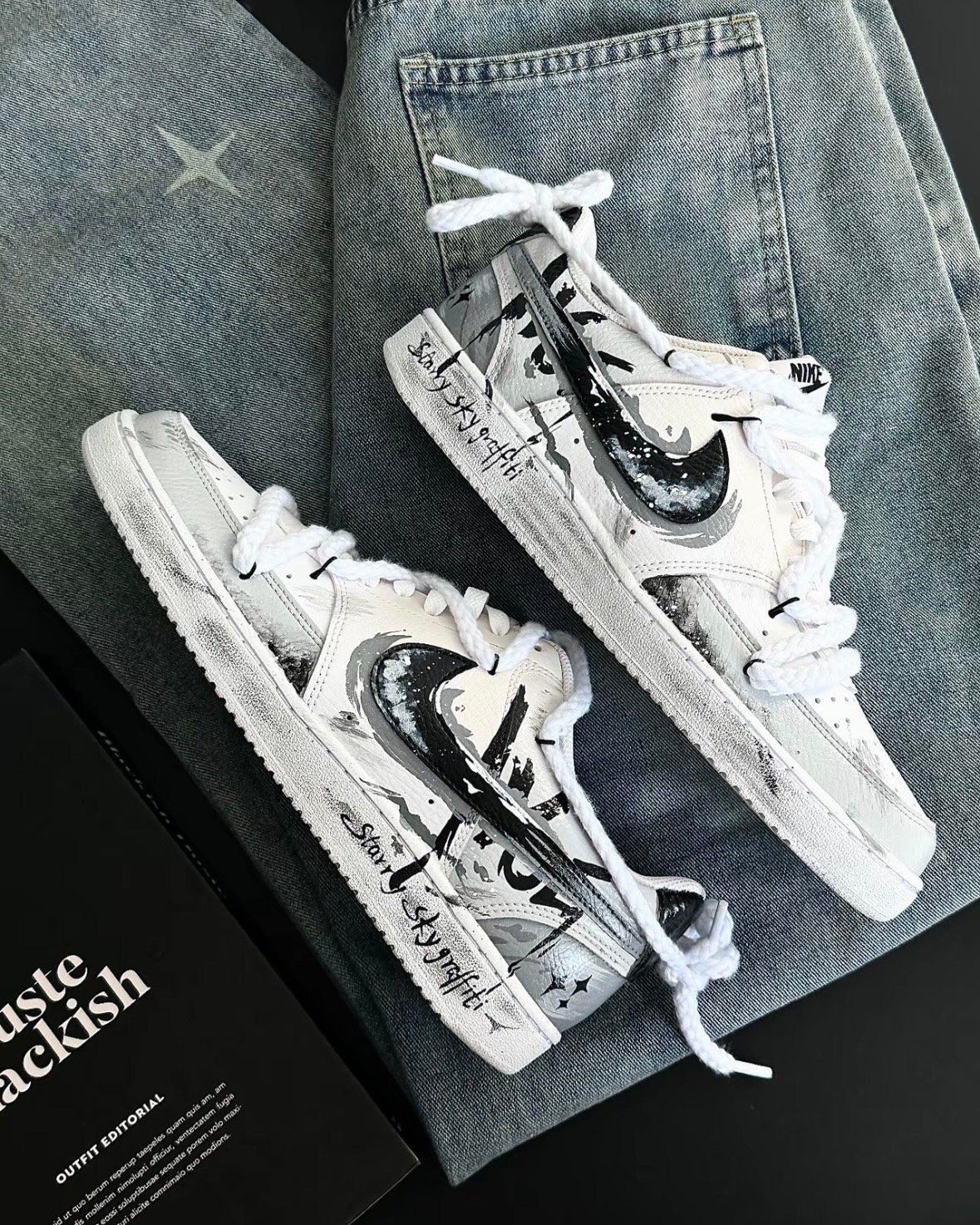 【訂製款】Nike Court Vision 灰痕塗鴉