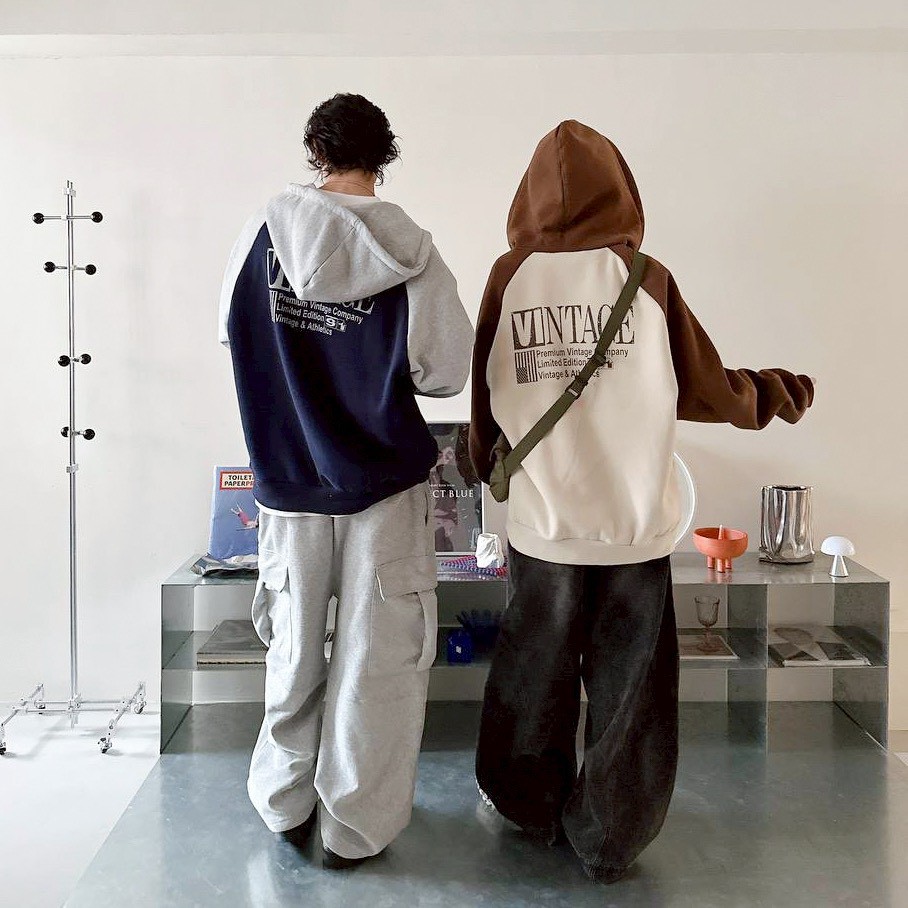 【現貨】VINTAGE撞色拼接連帽外套