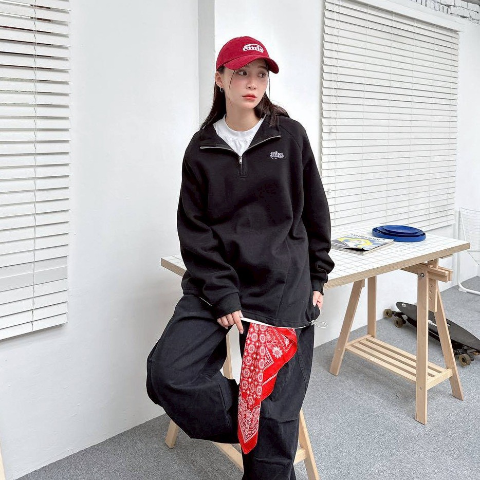 【現貨】Then刺繡立領拉鍊衛衣