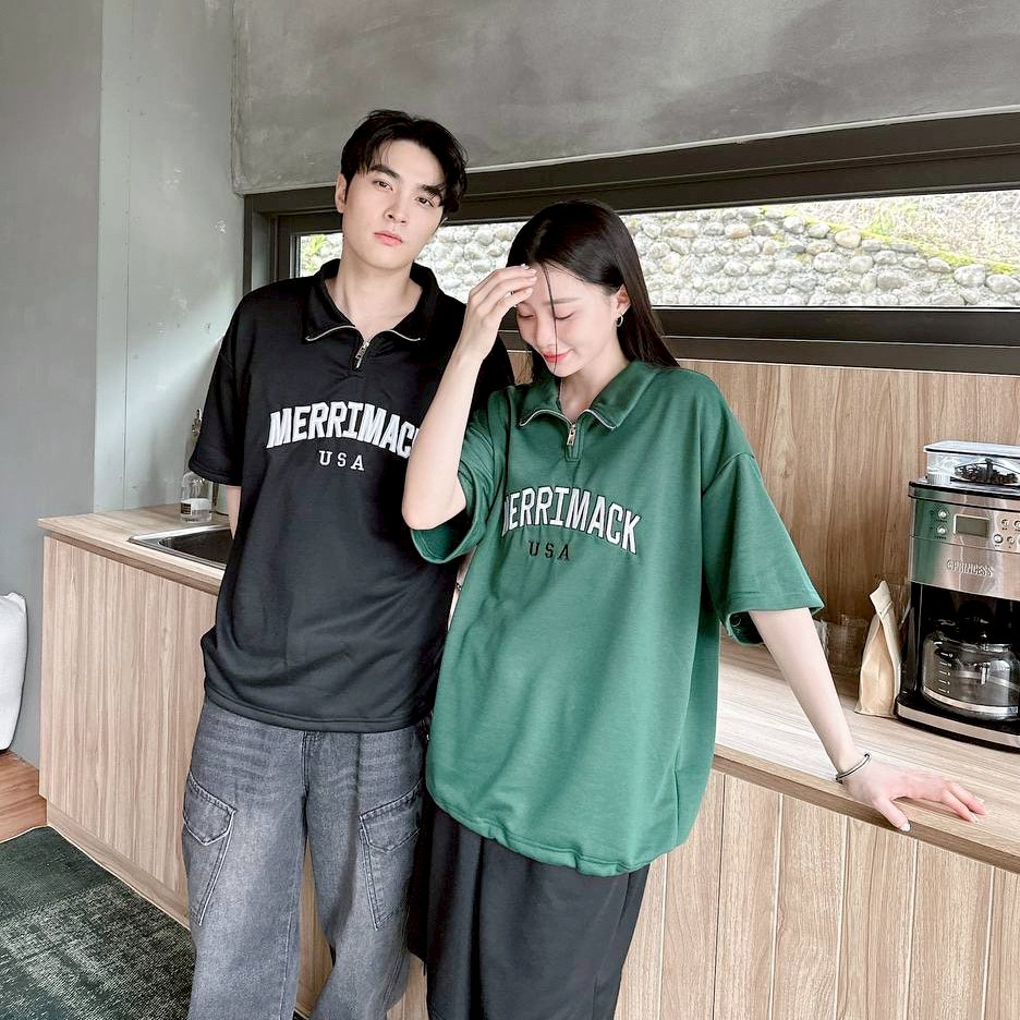 【現貨】MERRIMACK半高領拉鍊刺繡POLO衫