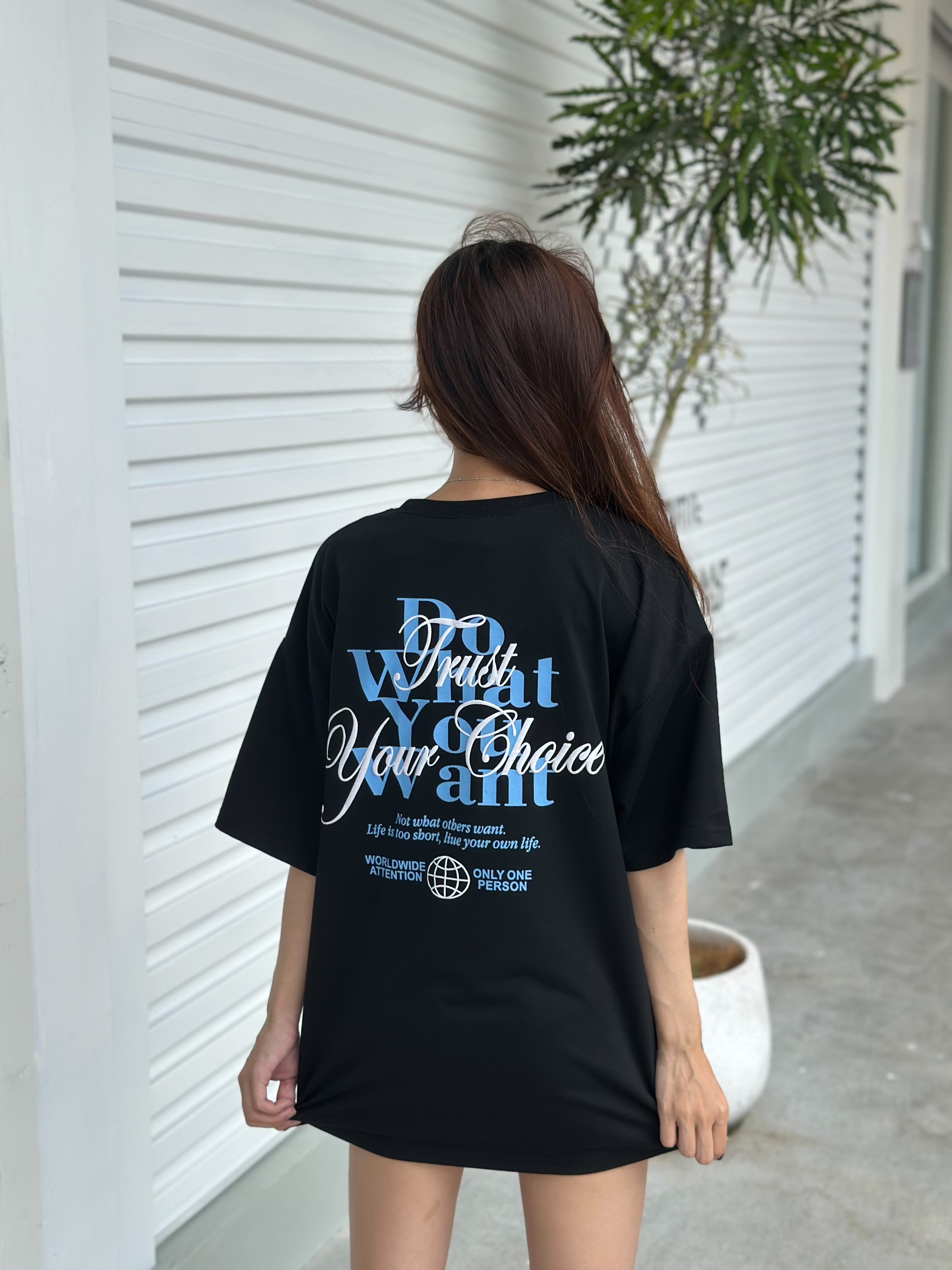 【現貨】Do What You Want 發泡草寫英字疊印短T