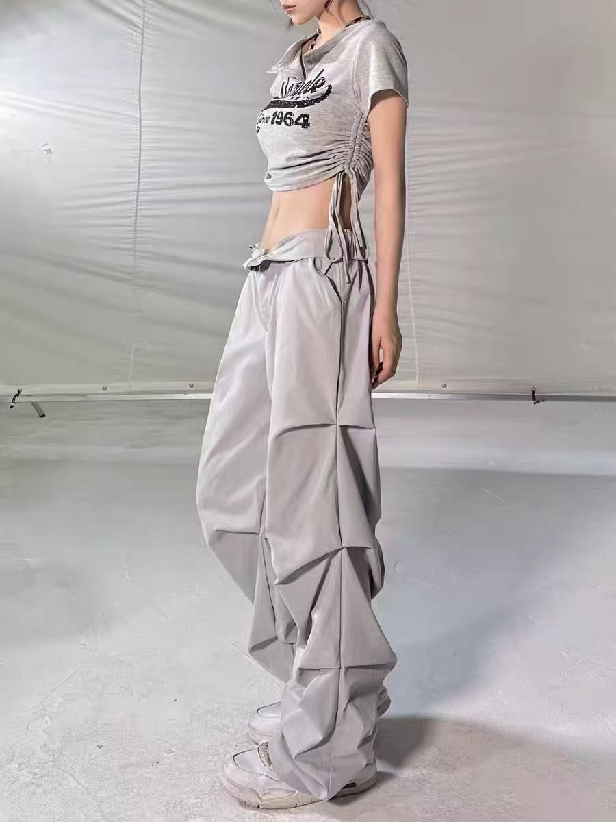 【設計感極強現貨】皺摺工裝垂墜寬褲